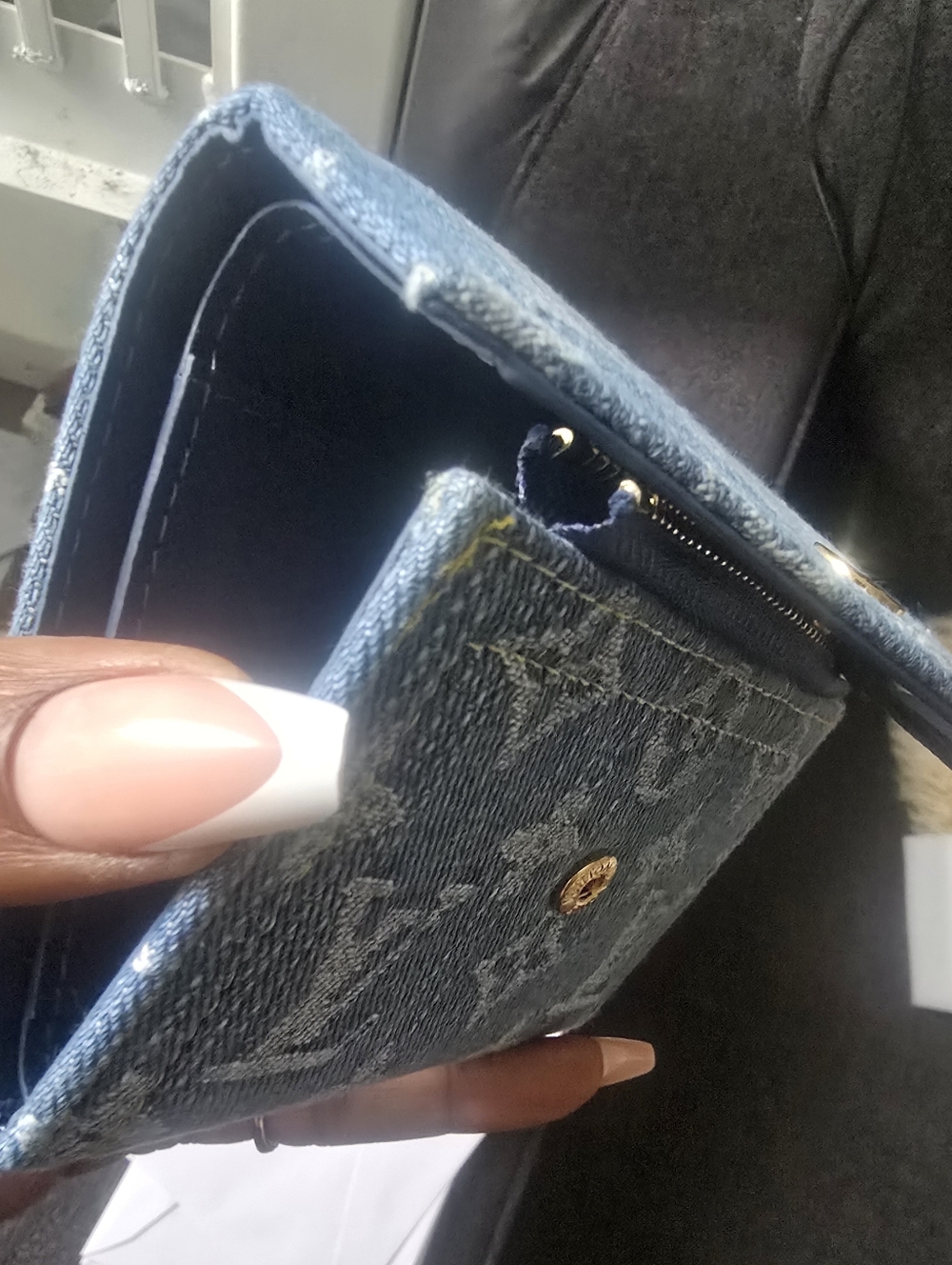 Cotton Jean Blue Denim Monogram Compact Wallet Remix Snappy - Picture 2 of 11